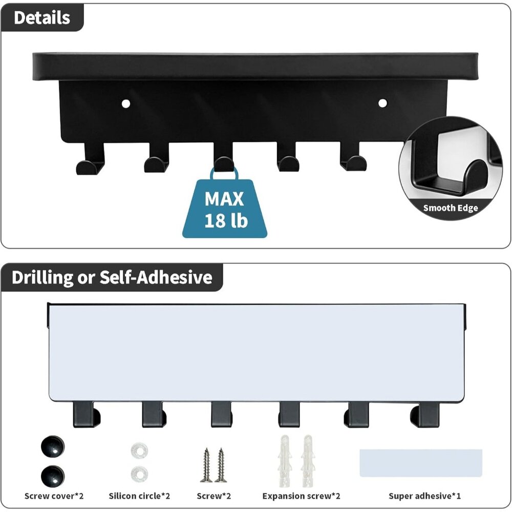 Key Holder for Wall Key Hooks with Tray and 6 Hooks, Wall Mounted Key Holder for - Picture 4 of 6